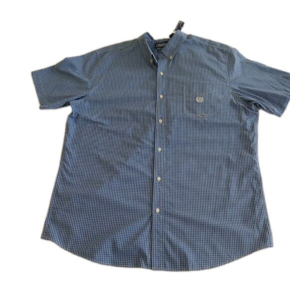 Chaps Button Shirt Men's XXL Blue Checkered Short Sleeve Casual Embroidered logo - Picture 1 of 11